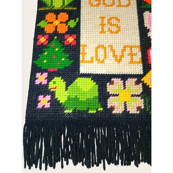 Handcrafted God Is Love Needlepoint Wall Hanging Vintage Kitsch - Picture 5 of 7
